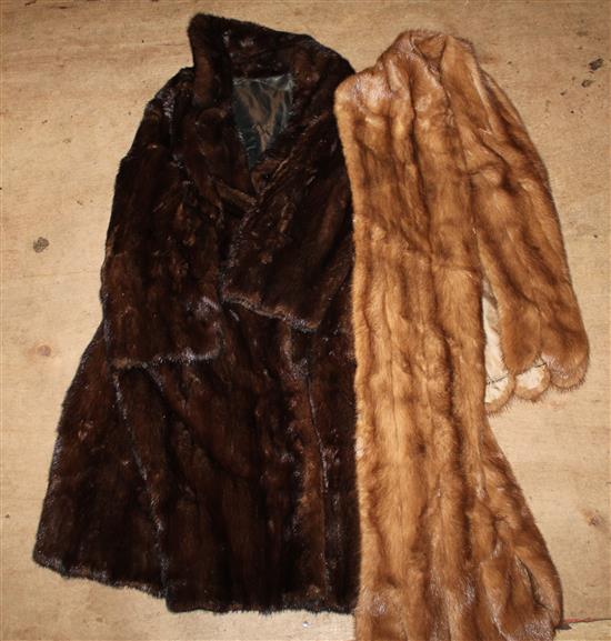 Brown mink stole & dark brown mink coat
